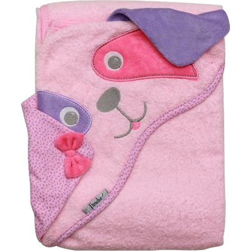 Frenchie Mini Couture Baby Infant Hooded Towel, Pink Dog, 100% Cotton Woven Terry, 40" x 30"