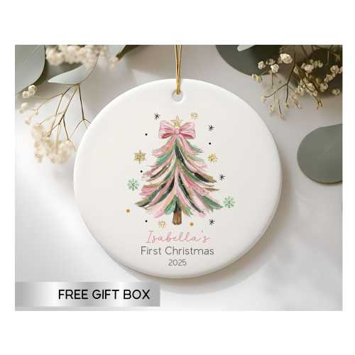 Baby First Christmas Ornament 2025, Personalized Baby Girl Christmas Ornament, Baby Girl Name Baby Shower Gift, Baby Family Keepsake