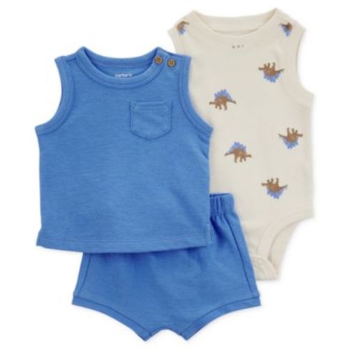 Baby Boys 3-Pc. Solid Tank and Shorts & Dino Bodysuit Set