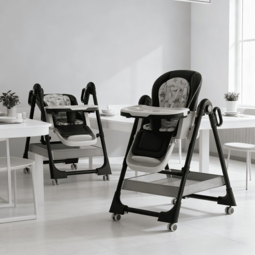 3 in 1 Baby High Chairs,Baby Portable Folding Dining Chairs for 6 Months for Baby and Toddlers,Adjustable Height,PU leather,Pipe Material,Unisex,Black