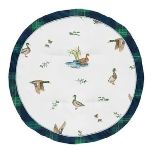 Sweet Jojo Designs Mallard Duck Cottagecore Baby Tummy Time Playmat - Green/Blue Gingham Plaid & Watercolor Duck Pond, Nature