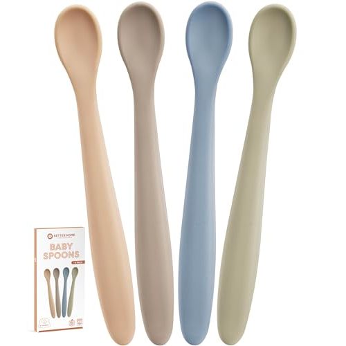 Best Soft Baby Spoons Dishwasher-Safe Bendable Baby Feeding Spoon Infant First Stage Silicone Training Spoon, Assorted Colors (Multicolored Matte)