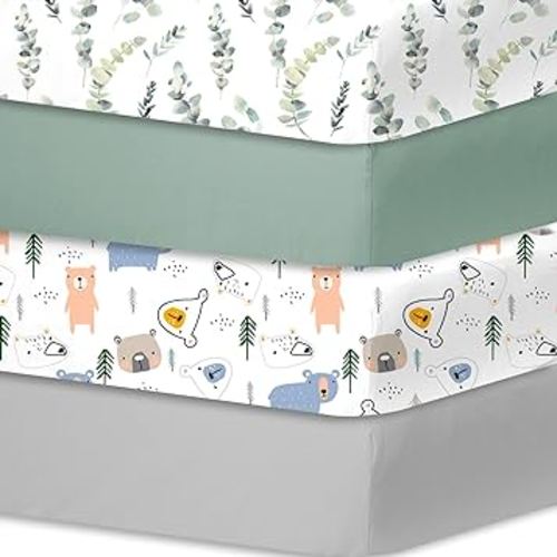 Bimocosy Crib Sheets Fitted for Boys Girls 4 Pack Baby Crib Mattress Sheets Very Cool Bed Sheets Size 28"x 52" for Standard Crib and Toddler Mattresses Breathable （Luxuriant Foliage, Dancing Branches）
