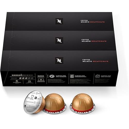Nespresso Capsules Vertuo, Melozio Decaffeinato, Medium Roast Espresso, 30-Count Coffee Pods, Brews 7.8 oz.