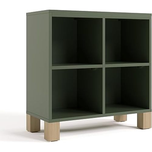 Storkcraft California Cube Organizer Bookcase (Olive with Driftwood) – GREENGUARD Gold Certified Book Shelf for Kids, Premium Wooden Cubbies