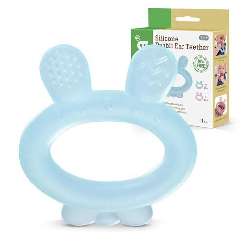 Haakaa Silicone Baby Teether - Rabbit Ear Frozen Teething Toy for Babies 3-6 Months- Cold Teething Relief - BPA Free Silicone -Blue