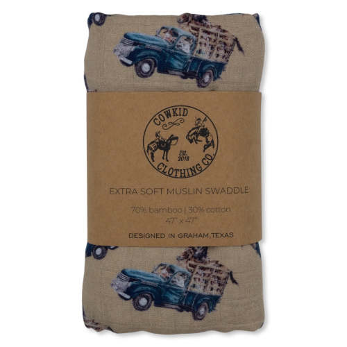 Little Blue Truck Bamboo Muslin Swaddle – Cowkid Clothing Company