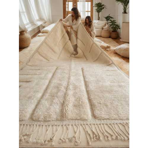 Ivory Moroccan Wool Rug – Minimalist Handmade Carpet – Custom Beni Ourain Style Rug – Soft Berber Living Room or Bedroom Decor - Wool Rugs