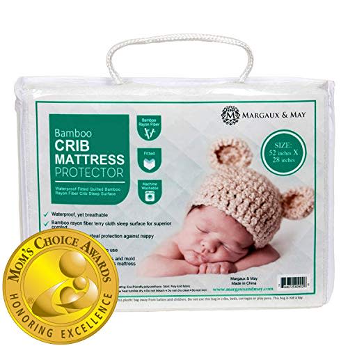 Margaux & May Crib Mattress Protector Pad (Mom's Choice Award Winner) Noiseless - Dryer Friendly - Deluxe Bamboo Rayon - Fitted, Quilted - Stain Protection Baby, Infant & Toddler Cover