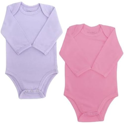 3-6 Month - Pink & Purple  Bear Baby Cotton Infant Bodysuits Long Sleeve