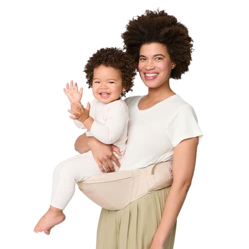 Ergobaby Lift Hip Seat Baby Carrier for Babies and Toddlers 6-48 Months (17-45 lbs) - Ergonomic Baby Carrier with Storage Pockets, Hip-Healthy Positioning - Natural Beige