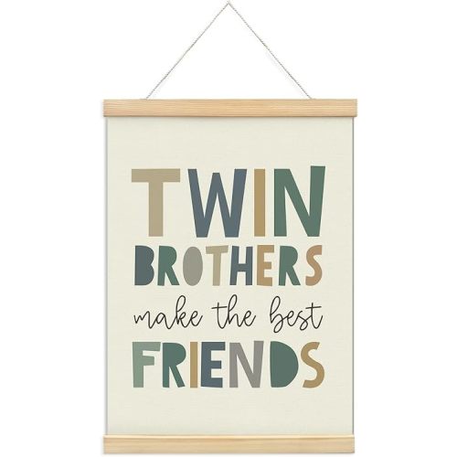 foedor Friend Gift Twin Baby Essentials Poster Hanger Frame,Twins Items Must Haves Wall Sign Decor for Nursery Baby Kids Girl Boy Teen Bedroom Playroom,Born Together Friends Forever