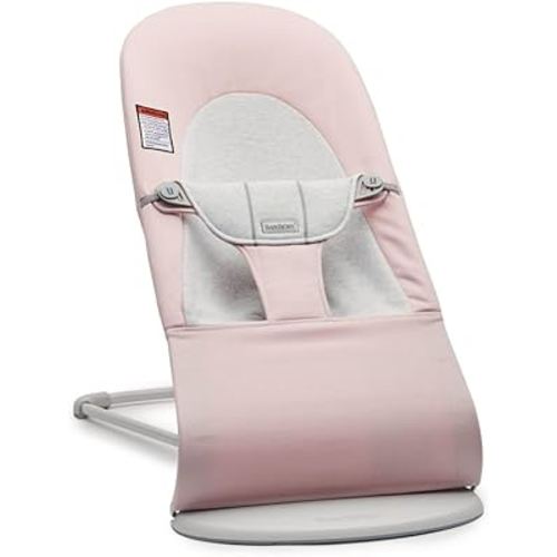 BabyBjörn Bouncer Balance Soft, Woven/Jersey, Light Pink/Grey | 2-in-1 Adjustable Baby Bouncer Seat and Toddler Chair, Newborn to Toddler (8-29 lbs), 4 Positions, Lightweight & Portable