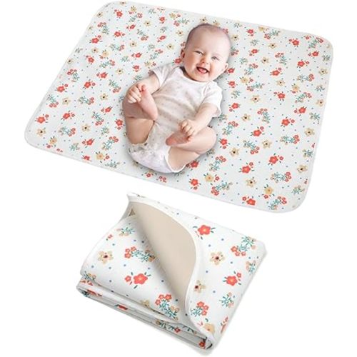 Baby Diaper Changing Pad, 19.7"x25.6" Waterproof Changing Pad Liners with 100% Muslin Cotton Front Top and Leather Back, Soft and Absorbent Portable Changing Mat for Travel, Changing Station