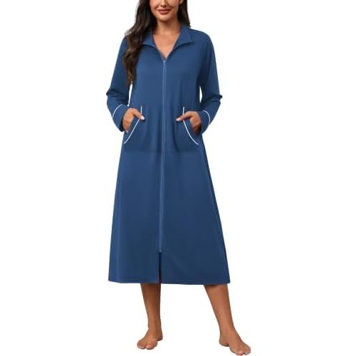 Ekouaer Women Zipper Robes Long Sleeve Lightweight House Coats with Pockets