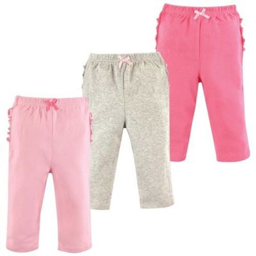 Hudson Baby Basics Infant Baby Everyday Cotton Pants 3-Pack, Soft Petal Hues, 6-9 Months