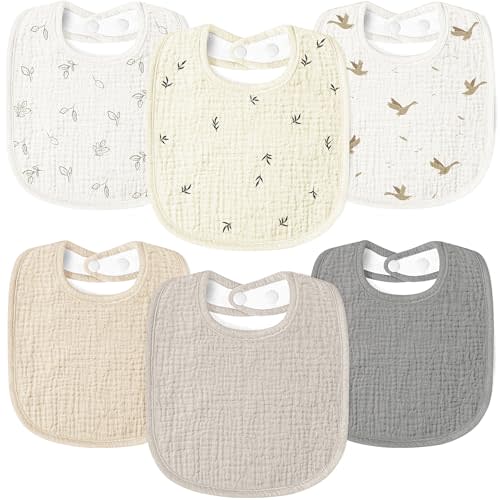 Susurration Muslin Baby Drool Bibs 6Pack Soft Square Adjustable Baby Bandana Bibs for Unisex Girls & Boys