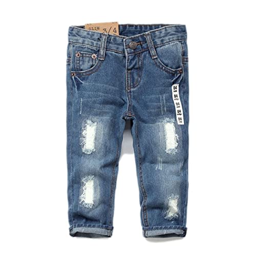 KIDSCOOL SPACE Baby Girl Boy Jeans,Elastic Band Inside with D-Rings Ripped Denim Pants