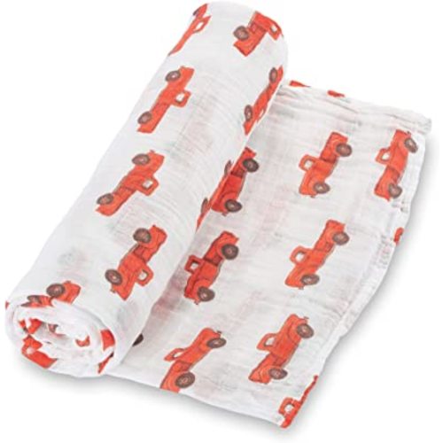 LollyBanks Muslin Swaddle Blanket, 100% Muslin Cotton, 47 X 47 Inches, Truck Print