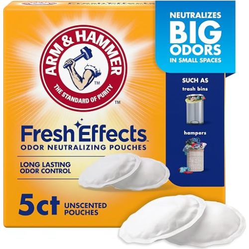 ARM & HAMMER Fresh Effects Odor Neutralizing Baking Soda Pouches, 5 Count | Long-Lasting, Fragrance-Free, For Shoes, Cars, Home & Small Spaces, Odor Absorber