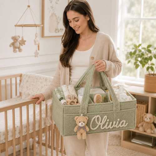 Personalized Baby Caddy Organizer, Custom Name Diaper Caddy, Baby Shower Gift, Nursery Storage Basket, Newborn Gift, New Mom Gift