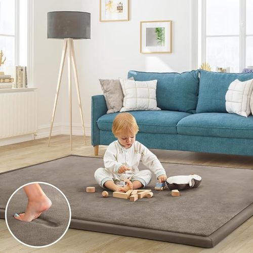 Baby Play Mat for Floor Nursery Rug Muscle Mat Area Rug Playroom Rug 50"x50" Playpen Mat Memory Foam 1.3" Thick Crawling Mat for Babies,Toddlers, Infants, Kids,Camel