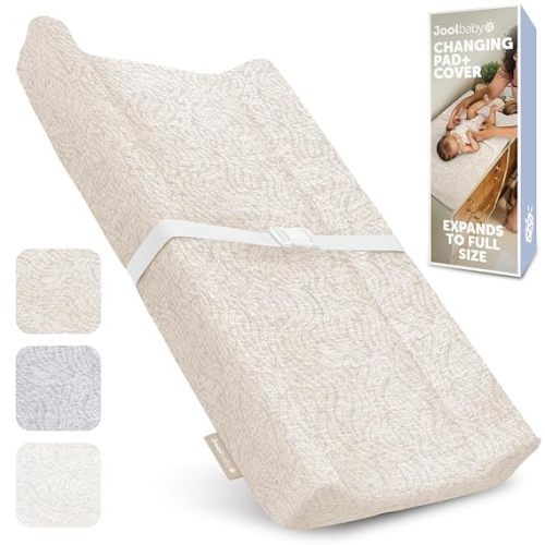 Jool Baby Soft Changing Pad + Washable Cover, Non-Slip - Fits Standard Changing Tables & Dressers (Oatmilk/Wave)