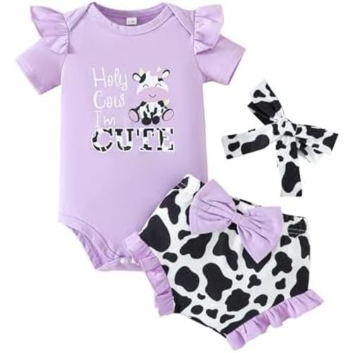 SUREPOCH Baby Girl Summer Clothes Cute Ruffle Sleeve Romper & Shorts Set for Newborns & Toddlers Soft Cotton Infant Outfits