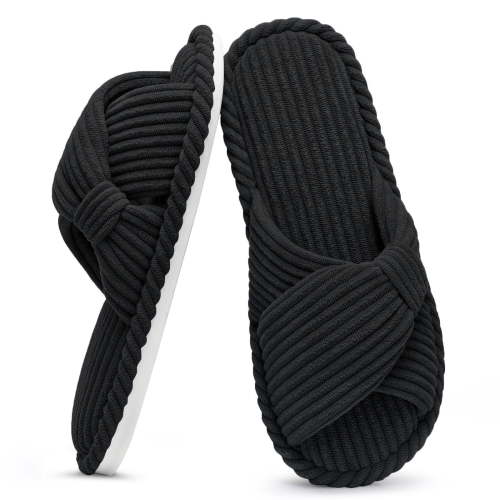 Ecetana Womens House Slippers Cross Band Open Toe Comfortable Home Shoes