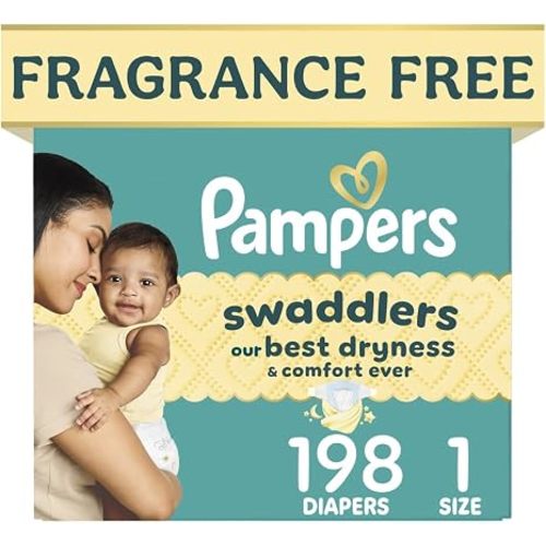 Pampers Swaddlers Diapers, Size 1 (8-14 lbs), 96 Count, Fragrance Free, Hypoallergenic, Absorbent, Pediatrician Recommended, Skin Safe