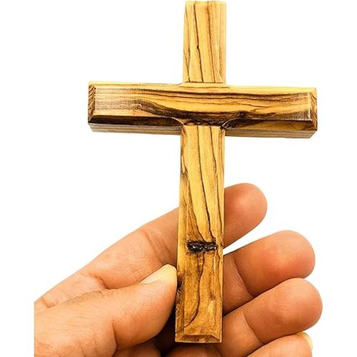Zuluf Bethlehem Olive Wood Wall Cross | 4.7" Handmade Christian & Catholic Decor Christmas Wall Hanging Gift | Religious Spiritual Jesus Small Wooden Cross for Wall Decor cruz de madera pequeña