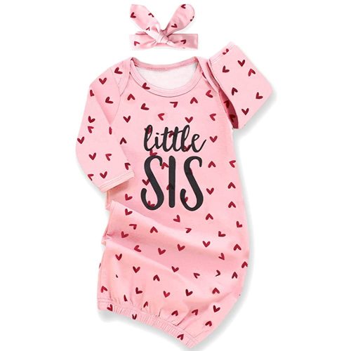 Newborn Baby Girl Little Sister Sleeper Gown Stripe Long Sleeve Nightgown Outfit