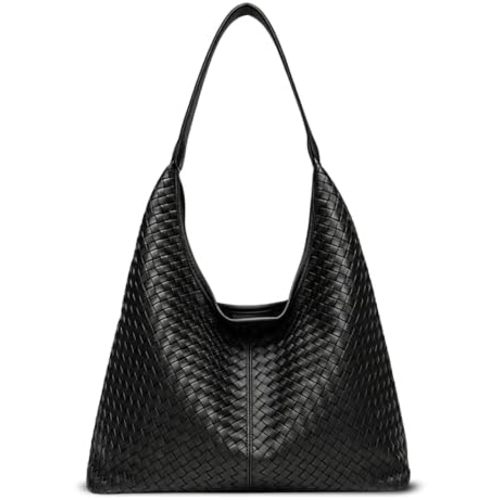 Woven Textured Vegan Leather Hobo Tote Bag Large Slouchy Purse for Women