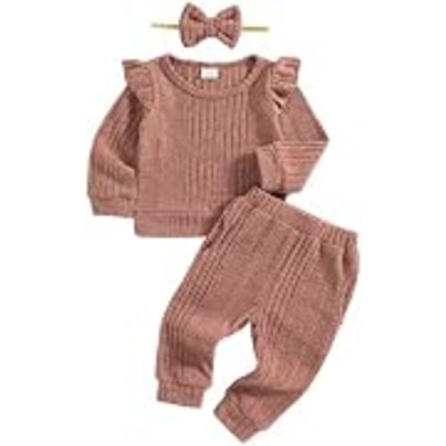 Toddler Baby Girl Fall Winter Clothes Long Sleeve Sweatsuit 3-24M | Warm Fleece Long Sleeve Ruffle Top,Stretch Sweat Pants,Matching Bow Headband,3Pcs,Infant Toddler Girl Outfits Fall Winter