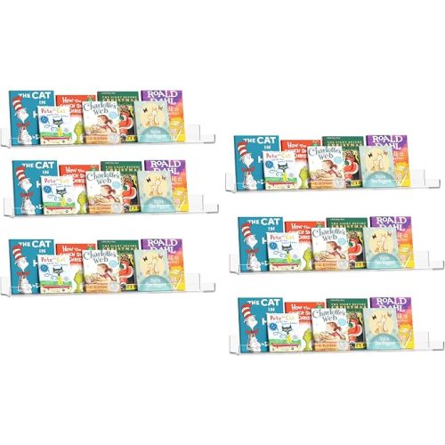 36 Inches Clear Acrylic Floating Shelves Wall, Bookshelf for Kids, Nursery Book Shelves, Magazine Rack, Picture Ledge Shelf for Photo Frames Vinyl Records, Pack of 4