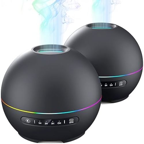 2 Pack Essential Oil Diffuser for Home - 200ml Ultrasonic Aromatherapy Diffuser with 4 Timers & 7 Colors Night Lights, 20dB Quiet Working for 10 Hours (Black+Black)
