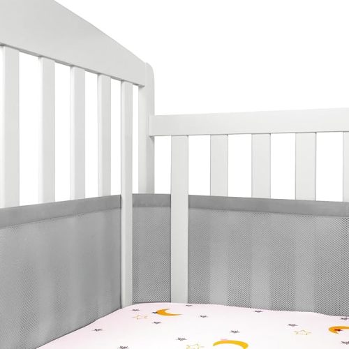Breathable Crib Mesh Liner, 11" H (28cm) Essential 3mm Mesh, Protects Baby Legs and Arms, Grey