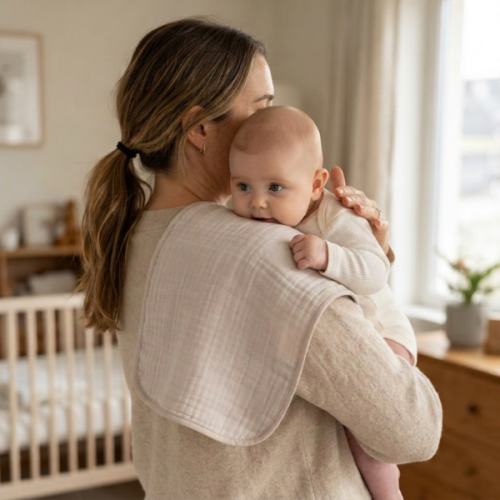 Organic Burp Cloth Muslin - Ivory & Taupe