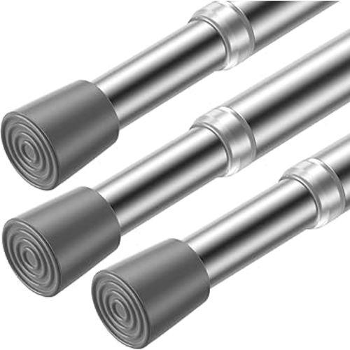 AIZESI Sliver Spring Tension Rods Adjustable 26 to 39 Tension Curtain Rod Small Tension Rod No Drilling Expandable Spring Loaded Curtain Tension Rod,Suitable for Doors and Windows 26 to 36 inch (3Pcs)
