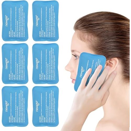 NEWGO Mini Ice Packs (6 Packs) Gel Cold Packs for Injuries Reusable, Face Ice Pack for Face Surgery, Teeth Pain, Tired Eyes, Kid's Boo Boos, Bruises, Headaches,Breastfeeding 4.5"X 3.2" Blue