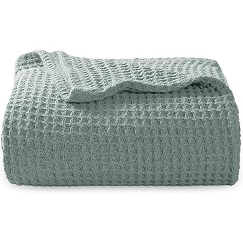 Bedsure Gentlesoft 100% Cotton Blanket Twin XL Size for College Dorm - Breathable and Soft for Spring Summer, Waffle Weave Twin Blanket for Bed, Dorm Room Essentials, Sage Green, 66x90 inches