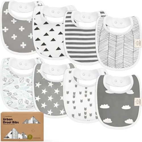 8-Pack Organic Baby Bibs for Boys, Girls - Soft Cotton Drooling and Teething Bibs for Baby Girl & Boy, Extra Absorbent, Easy To Clean & Put On for Toddler, Newborn, Infant 0-24 Months (Grayscape)