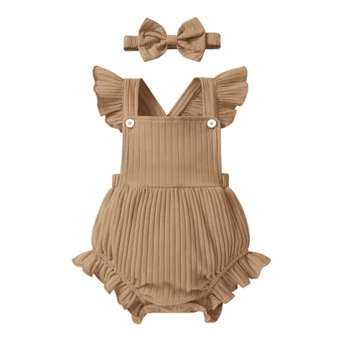 YOUNGER TREE Newborn Baby Girl Clothes Solid Color Ruffle Sleeveless Romper Infant Summer Jumpsuit Outfit