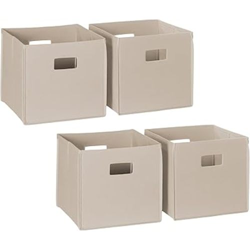 RiverRidge Folding Storage Bins with Handles Taupe Cube Storage Organizer for Closet, Bedroom & Playroom - Closet Organizers and Storage Set of 4