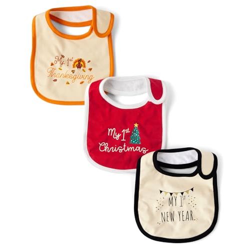The Children's Place,Unisex Baby,And Newborn My First Holiday Seasonal Bibs,1st Thanksgiving/1st Christmas/1st New Year 3-Pack,One Size