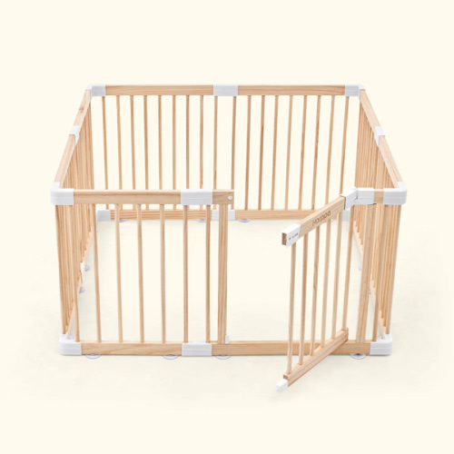 HARPPA Wooden Baby Gate Playpen | Non-Toxic Foldable DIY Adjustable Play Yard for Infants & Toddlers – Natural Finish Baby Fence for Small & Large Spaces