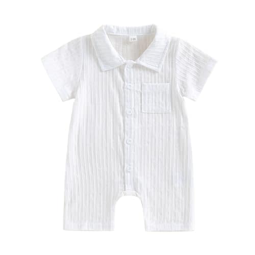 Merqwadd Baby Boy Romper with Collar Summer Button Down Cotton Jumpsuit Newborn One Piece Outfit