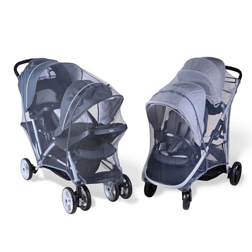 Inlesioo Mosquito Net for Sibling Stroller | Baby Double Stroller | Insect Mesh Net for Newborn and Toddler | Machine Washable – Gray
