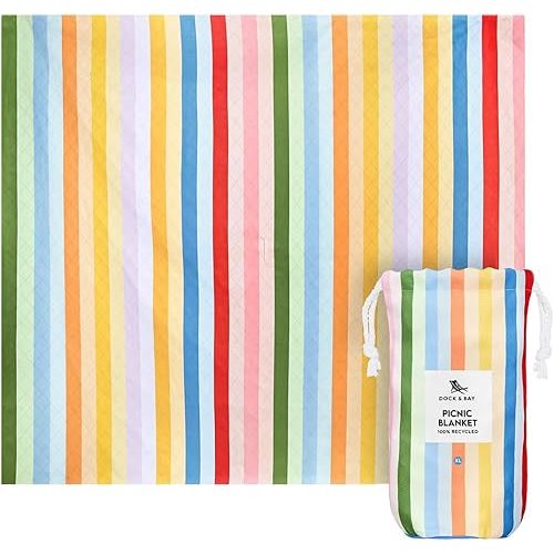 Dock & Bay Picnic Blanket - Quick Dry & Water Resistant - 100% Recycled Materials - Large (66x66) - Candy Stripes