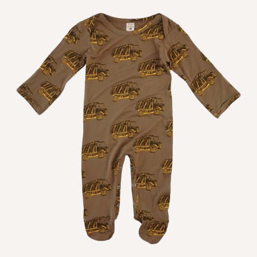 long sleeve lap neck footie | teak dumptruck | bamboo – kate quinn